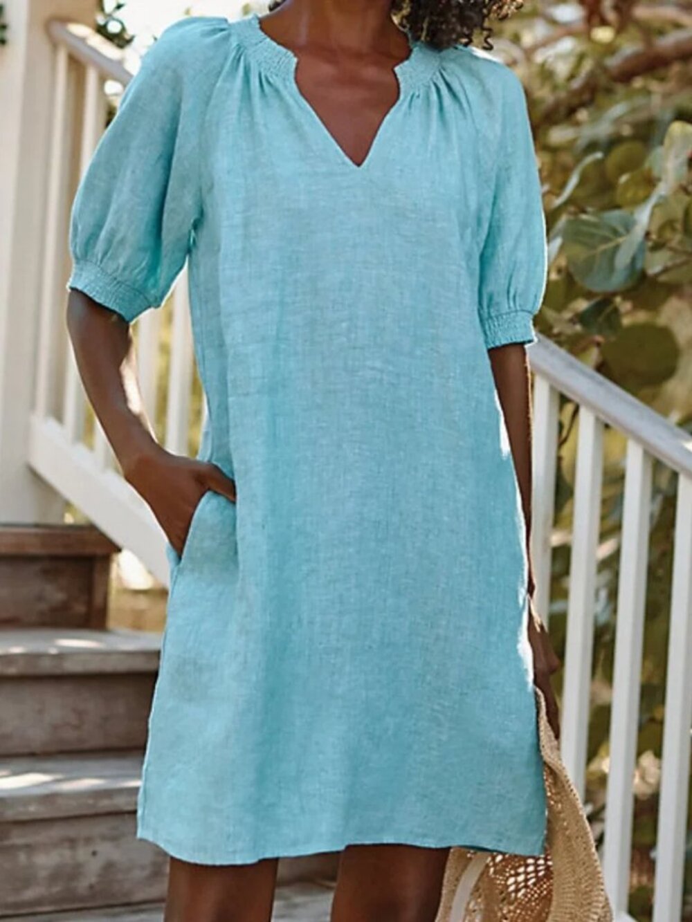 Garnet Hill Amelia Linen Dress in Turquoise Size 6 NWT